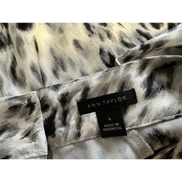 Ann Taylor Maxi Dress 3/4 Long Sleeve L Large Black Gray White Snow Leopard - Picture 14 of 16